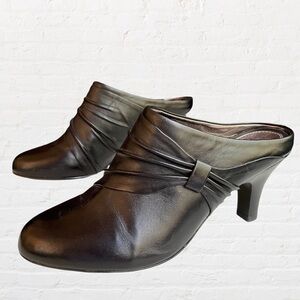 Sofft Black Leather High Heel Mules